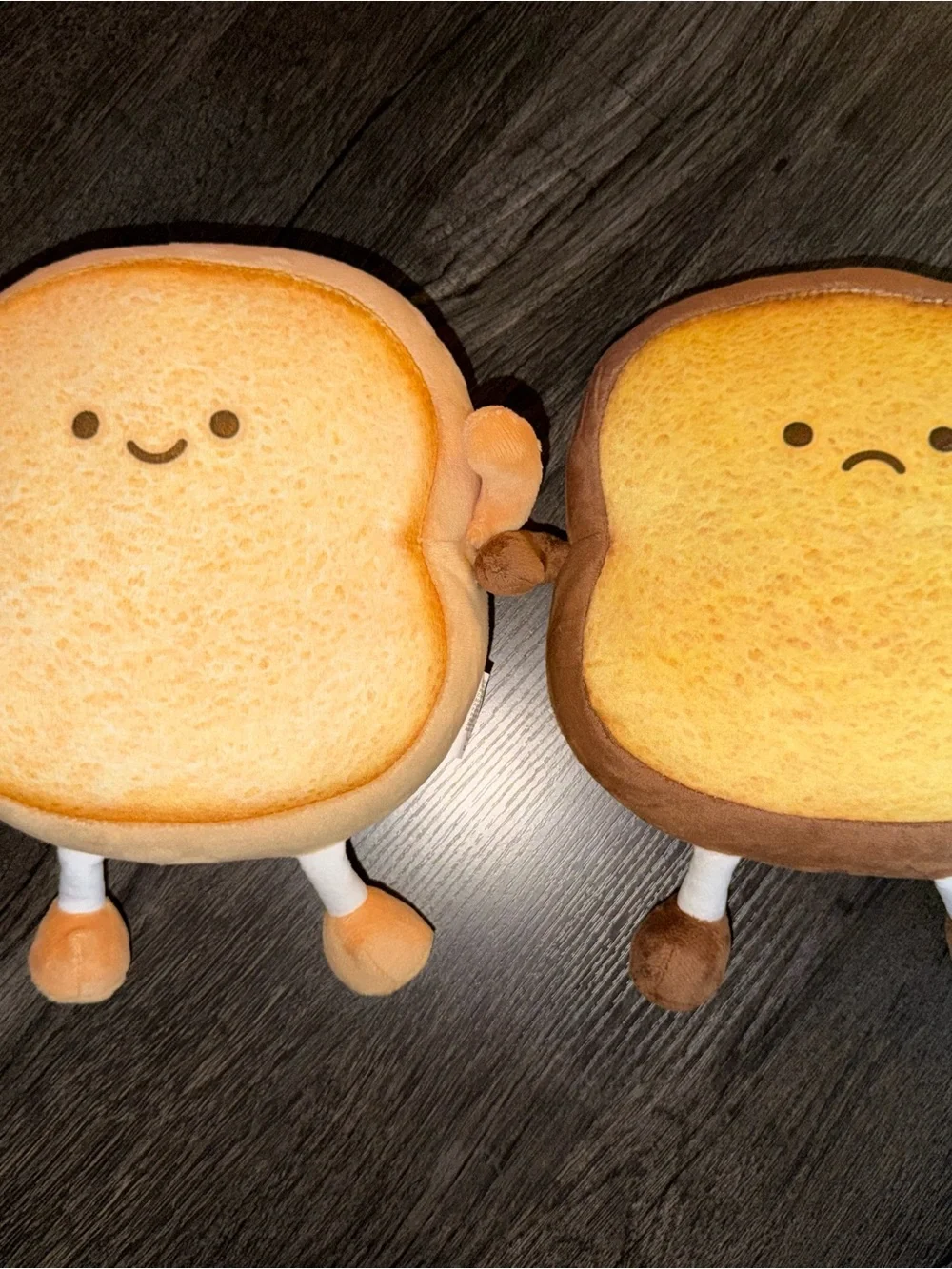 Cute Toast Plush Pair - Smiling & Sad Bread Characters, Yellow Brown